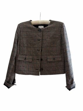 Evereve Plaid Cropped Blazer in Brown and Black